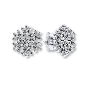 Authentic Pandora 290589 Sterling Silver 925 ALE Snowflake Earrings with CZ